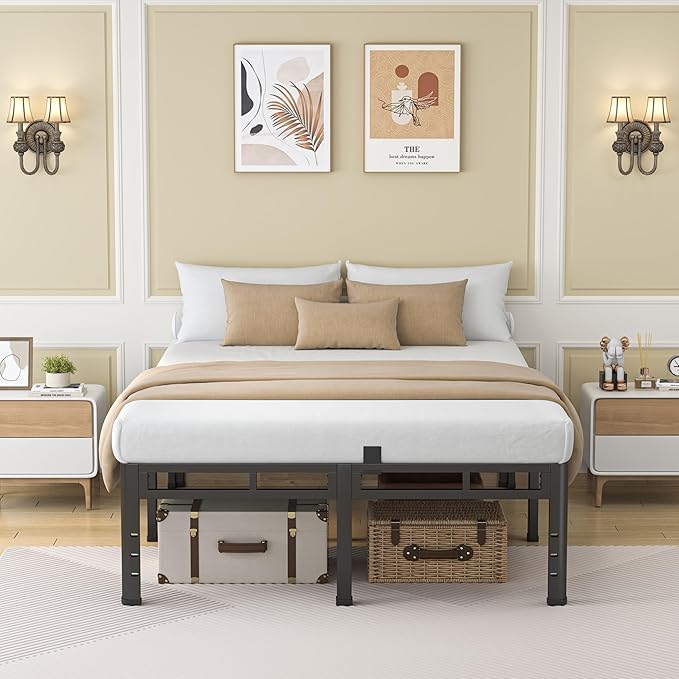 NKZ California King Size Bed Frame 22 Inch, Metal Bed Frame & Box Spring 2 in 1 Platform with Round Corner Legs, 4000Lbs Heavy Duty Tall Metal Frame, Headboard Hole, Noise-Free, Easy Assembly