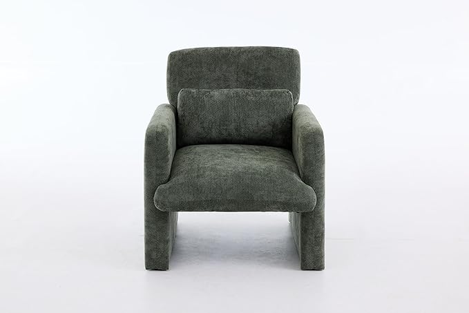 GDFStudio 30" Modern Accent Chair, Upgrade Leisure Boucle Upholstered Armchair with Straight Arms and Waist Pillow, Comfy Single Sofa Chair for Living Room Bedroom Office Apartment, Antique Green