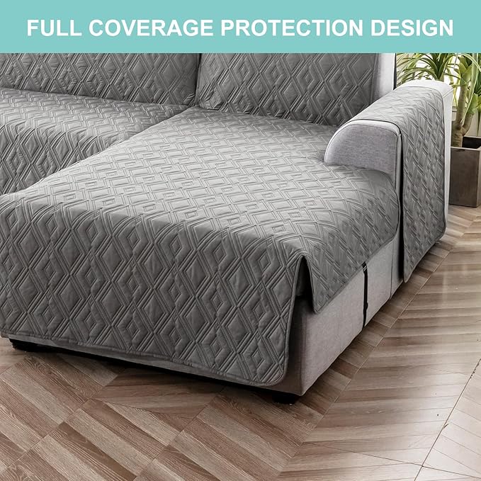 Genina Sectional Couch Covers for Dogs L Shaped Sofa Covers Chaise Lounge Cover Reversible Couch Covers for Sectional Sofa L Shape Furniture Protectors Cover for Pets, Kids (Gray, X-Large)