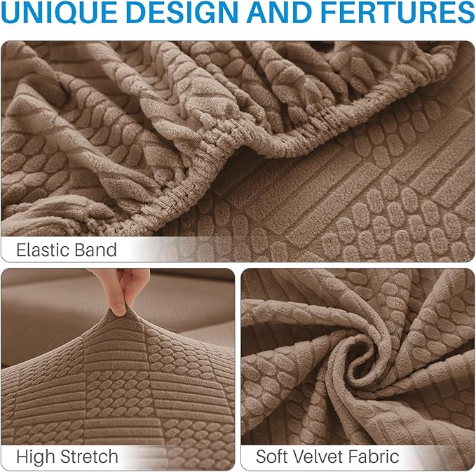 Deep Dream Sectional Couch Covers 3 Pieces, Couch Cushion Covers L Shape Couch Cover Stretch Sofa Slipcover for Left/Right Chaise Sectional Couch (2 Seater + 1 Chaise, Brown)