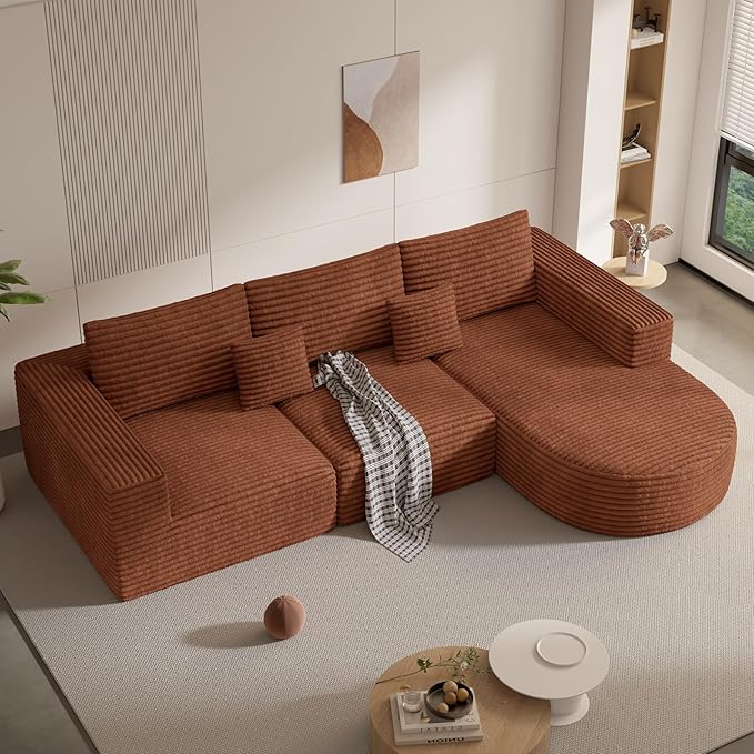 110" Modular Sectional Sofa Couches, Cloud Couches for Living Room, Boneless Sofa with Deep Seat,L-Shape Couch with Chaise,No Assembly Required,Brown,1 PCS