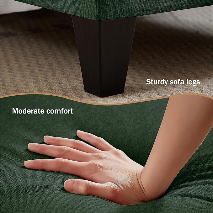 111" Sectional Couch for Living Room, Modern Polyester Fibre U Shaped Sofa Couches with Double Chaise, Upholstered 4 Seater Sofa for Living Room, Apartment, Office, Dark Green