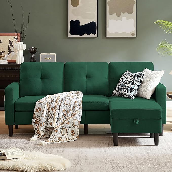 79" Convertible Sectional Sofa, Small L Shaped 3 Seat Couch with Storage Chaise and Side Pocket, Modern Linen Fabric Reversible Sofa Couches for Living Room, Apartment and Small Space