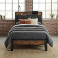 LIKIMIO Twin Bed Frame, Storage Headboard with Charging Station, Solid and Stable, Noise Free, No Box Spring Needed, Easy Assembly (Vintage and Black)