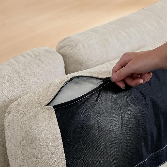 103" Convertible Sectional Sofa with Long Ottoman, Modern Upholstered Fabric L-Shaped Couch with Back Cushions, 6 Seat Sofa Couches for Living Room, Apartment, Office, Beige