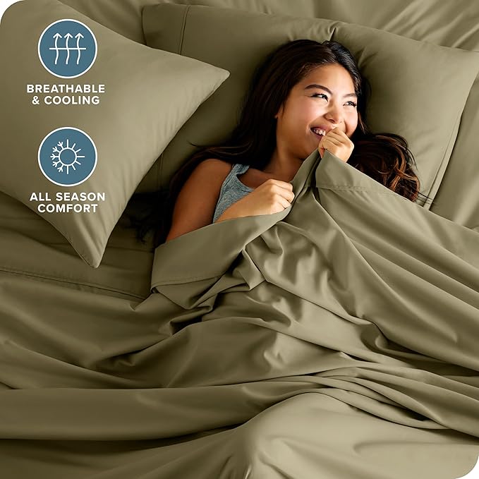 Bare Home King Sheet Set - 1800 Ultra-Soft Microfiber King Bed Sheets - Double Brushed - Deep Pockets - Easy Fit - 4 Piece Set - Bedding Sheets & Pillowcases (King, Olive)
