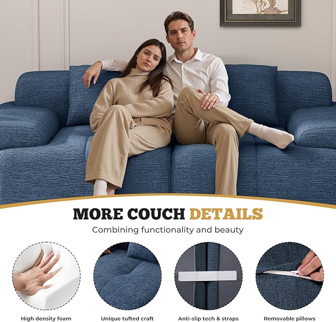 85" Cloud Loveseat Sofa in a Box, Modern Small Couch No Assembly Required, Comfy Deep Seat Boneless Couches for Living Room, Bedroom, Apartment, Blue 1 PCS