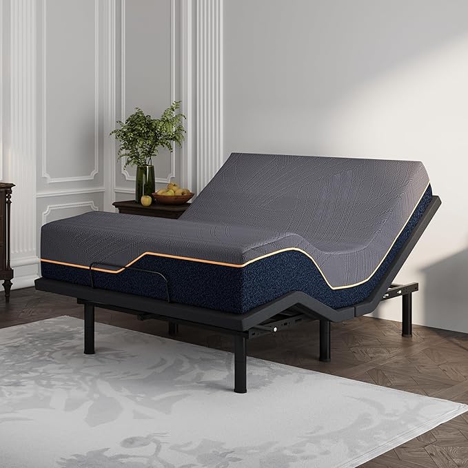 Dyonery Full Adjustable Bed Frame with Mattress, 14 inch Copper-Gel Memory Foam Mattress, Head & Foot Incline, 750lbs Lift Capacity, Powerful Quiet Motor, 5 Minutes Tools-Free Assembly