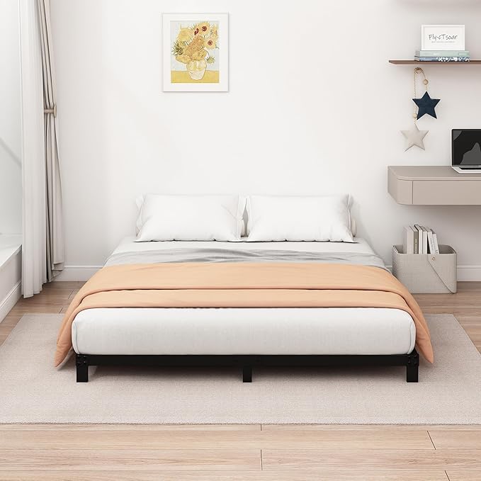 5 Inch Low Full Size Bed Frame Heavy Duty Metal Platform, No Box Spring Needed, Easy Assembly Mattress Foundation, No Noise, Black