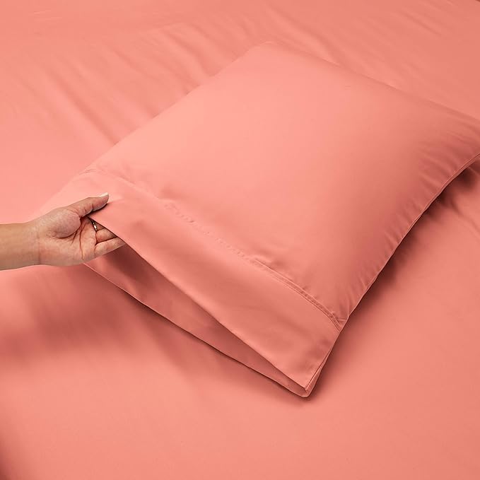 Hearth & Harbor Extra Deep Pocket Sheets - Fits Mattress 18-24 Inches Deep - Extra Deep Pocket Split King Size Sets - 7 Piece Split King Size - Misty Rose