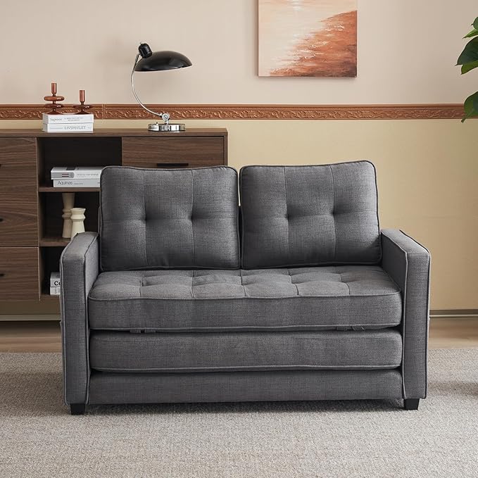 VINGLUpgraded Loveseat Sleeper, 53.5"W 83"L Convertible Sofa Bed Couch Futon Couches for Living Room, Twin Folding Couch Bed for Small Spaces, Foldable Floor Gaming Sofa Bed for Basement, Dark Grey