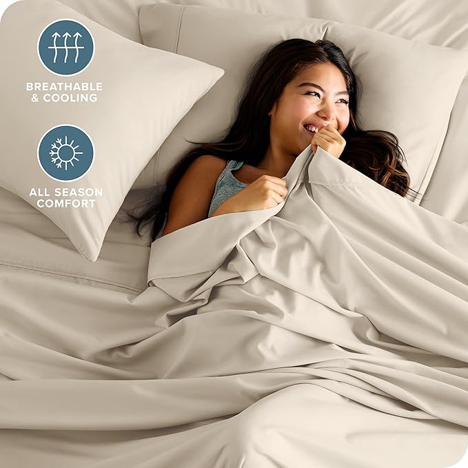 Bare Home California King Sheet Set - 1800 Ultra-Soft Microfiber Cal King Bed Sheets - Double Brushed - Deep Pockets - Easy Fit - 4 Piece Set - Bed Sheets (California King, Sand)