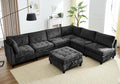 Luxe Oversized Modular Sectional Sofa, Modern Chenille Convertible Sleeper Sofa with Storage Ottoman, Comfy Deep Seat U-Shaped Cloud Couch for Living Room（Dark Grey，6-Seater + 1*Ottoman）