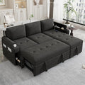 Harper & Bright Designs 83.5" L-Shaped Sofa Couch Convertible Sofa Bed Sectional Sofa with Ample Storage Space, Two Cup Holders and Two USB Ports for Living Room, Black