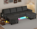 Sectional Couches for Living Room, 109" U Shaped Cloud Couch with Chaise Lounge/Storage Ottoman, 4 Seat Linen Sectional Sofa with Smart Module-Wireless Charging/USB/Type-C/RGB Lights (Dark Grey)