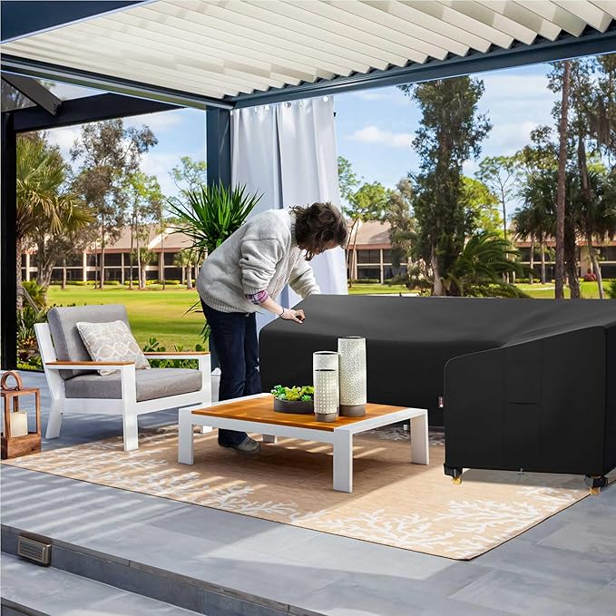 iBirdie Outdoor Sectional Cover fit 130" x 130", 128" x 128", 126" x 126" L-Shaped Patio Sofa, Waterproof Weatherproof 600D Heavy Duty Garden Furniture Cover for Outside L Shape Couch