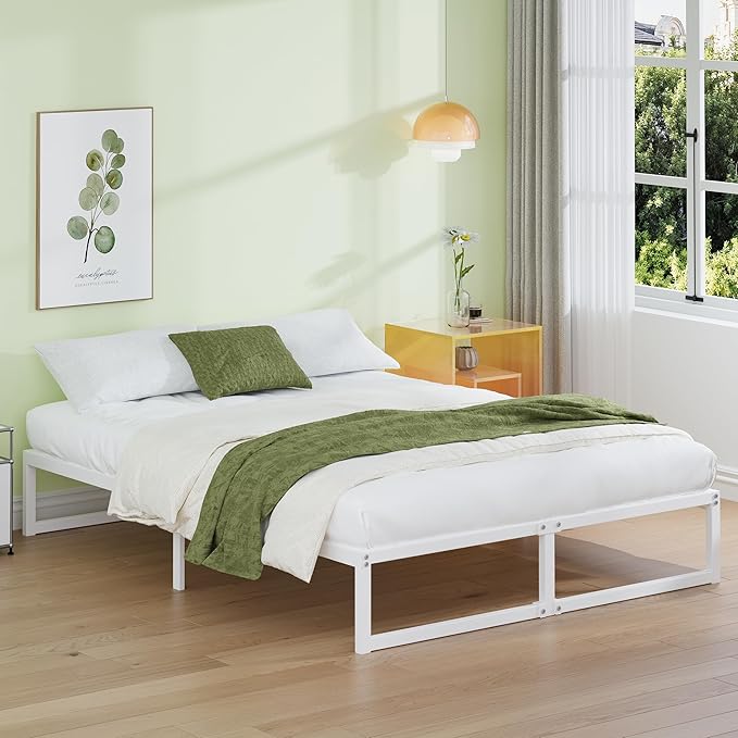 EMODA 12 Inch California King Bed Frame, Metal Platform Bed Frame No Box Spring Needed, Heavy Duty Steel Slats Support, Easy Assembly, Noise Free, White