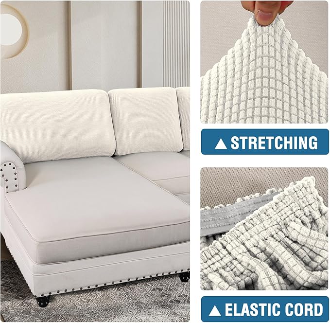 H.VERSAILTEX Backrest Cushion Covers Sectional Couch Back Cushion Covers for Sectional Sofa Set for Both Left/Right Couch (Back Only: 1 Chaise + 2 Sofa, Ivory)