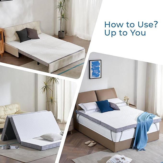 Odorless Foldable Mattress Twin XL 80" x 38" x 4", 4 Inch Folding Foam Mattress with Storage Bag, Fiberglass Free Trifold Memory Foam Mattress for RV, Guest Bed