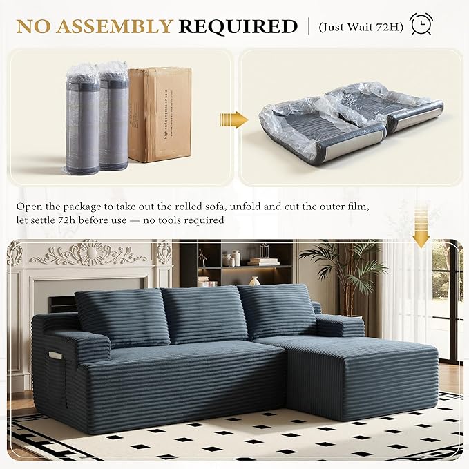 96" Sectional Couches for Living Room Cloud Couch Sofa with L-Shape Upholstered Boneless Couchs Modern Modular Sectional Couch with Chaise (Dark Grey, 96" W+Right Facing Chaise+2Seaters)