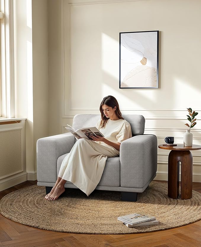 Amada 40" Oversized Accent Sofa Chair, Modern Armchair with Deep Seat, Comfy Upholstered Large Reading Chair with Removable Washable Covers for Living Room & Bedroom Office, Grey
