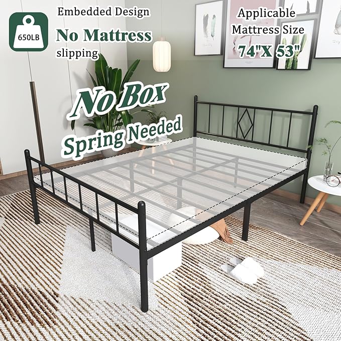 Decorwise 14 Inch Full Size Bed Frames with Headboard/Footboard, Under Bed Storage, Strong Metal Slats Support, No Box Spring Needed, Noise Free, Easy Assembly, Black