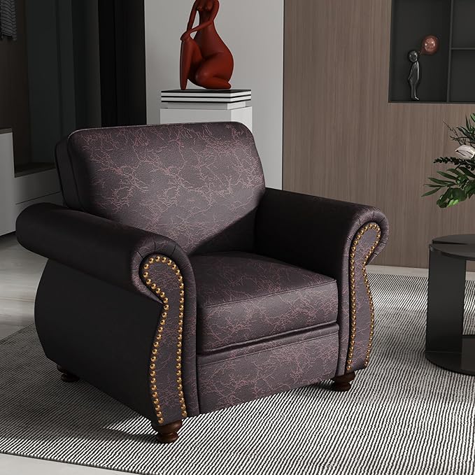 Mid-Century Modern Single Sofa with Rivet Design (Brown, Single)