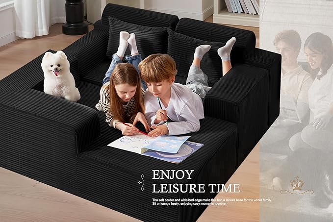 HABUTWAY Sectional Couches for Living Room,No Assembly L Shaped Couch 105" Modular Sectional Sofa Couch with Deep Seat,Cloud Couches Furniture Sets for Apartment,Corduroy (Black, Left Facing)