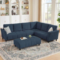103" Convertible Sectional Sofa with Long Ottoman, Modern Upholstered Fabric L-Shaped Couch with Back Cushions, 6 Seat Sofa Couches for Living Room, Apartment, Office, Blue