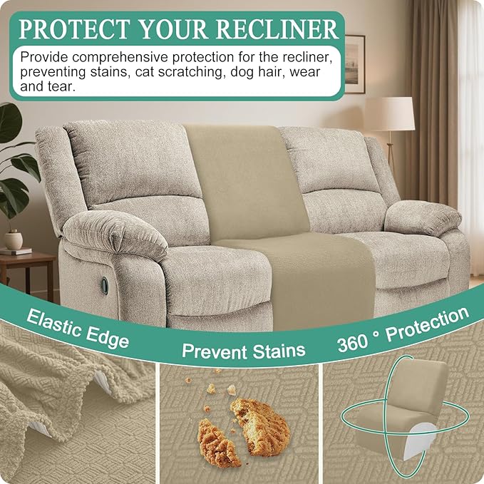 Waterproof Reclining Sectional Couch Covers Washable L Shaped Couch Cover for Sectionals Recliner Sofa Covers Stretch Corner Recliner Slipcovers for Dogs (Additional Seat Cover, Tan)