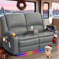Loveseat Recliner Sofa, Power Reclining Loveseat Sofa RV Couch with Removable Armrest and Remote Control, Wall Hugger Home Theater Seating with 2-Tier Cushions, Storage & USB Ports, PU Grey