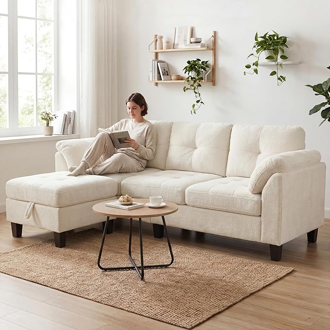 WEUP 79" Convertible Sectional Couch with Storage Ottoman, L Shaped Small Sofa, 4 Seat Couches for Living Room, Apartment, Small Space, Beige