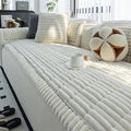 Sofa Couch Cover, Sofa Covers for Dogs Washable, Non-Slip Striped Sofa Slipcovers for Sectional Sofa, Sofa Cover Furniture Protector for L Shaped(Beige White 27.6"x 82.7")