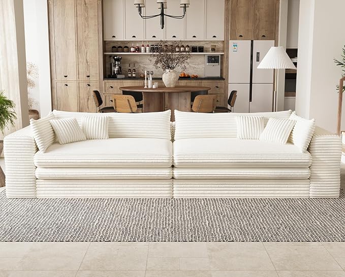 Belffin Plush Corduroy Boneless Cloud Couch with Deep Seat Convertible Sleeper Sofa Bed Cloud Boneless Sectional Couch No Assembly Required. Beige Sofa