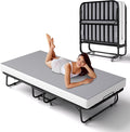 Decofy Folding Bed with Memory Foam Mattress, Portable Rollaway Guest Beds on Wheels, 75"x38" Twin Size Space-Saving Cot-Size Bed for Adults with Easy Assembly Metal Frame (Grey)