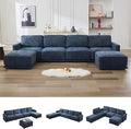 143.8" Modular Sectional Sofa Modern Chenille U Shaped Couch with Thickened Seat Cushions, Easy Assembly, Upholstered 6 Seater Couch with 2 Movable Ottomans for Living Room, Blue