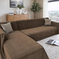 Sectional Couch Covers 2 Pieces, Chenille L Shaped Couch Cover Blanket for Sectional Sofa with Herringbone Pattern Washable Sofa Slipcovers (XXX-Large: 71" x 118" + 91" x 134", Coffee)