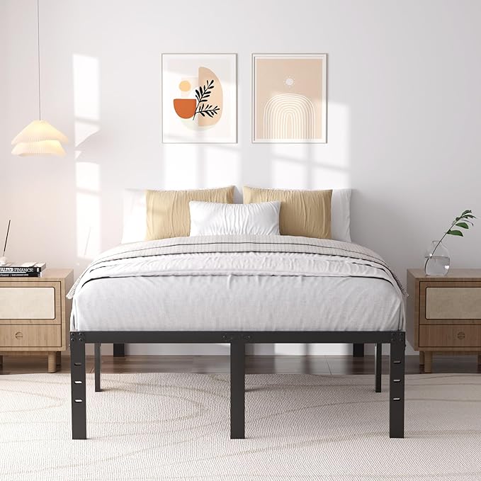 SHLAND Full Bed Frame 16 Inch - Sturdy Platform Bed Frame No Box Spring Needed Heavy Duty Metal Full Size Bed Frame Easy Assembly, Strong Bearing Capacity, No Noise