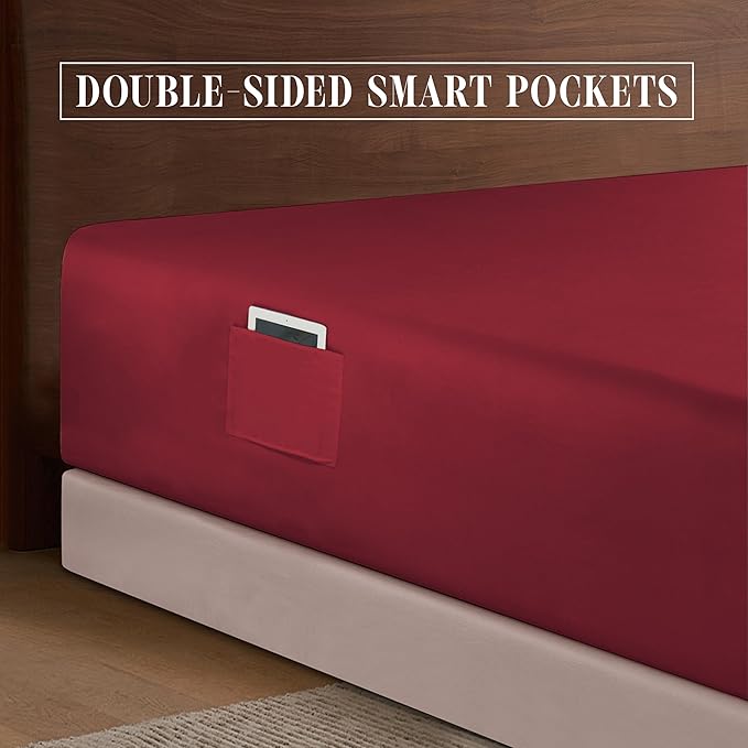 Elegant Comfort 1500 Premium Hotel Quality 18-24 Inches Deep - Extra Deep Pocket Single Fitted Sheet for High Mattress, Luxury and Softest, Smart Pocket - Wrinkle Free, California King, Burgundy