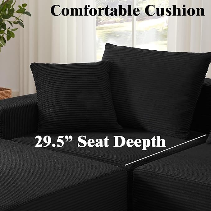 Modular Loveseat L Shaped Sofa,Boneless Cloud Couch with Ottoman (Black) | Freely Combination, No Assemble Required, Modular Design, Breathable Fabric, Convertible to Bed, Futon Bed