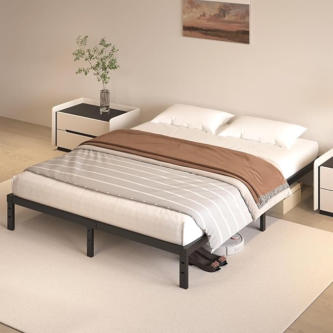 10 Inch Full Size Bed Frame - No Box Spring Needed Heavy Duty Metal Platform Mattress Foundation with Steel Slats, Non-Slip Noise Free Easy Assembly Black Bedframes