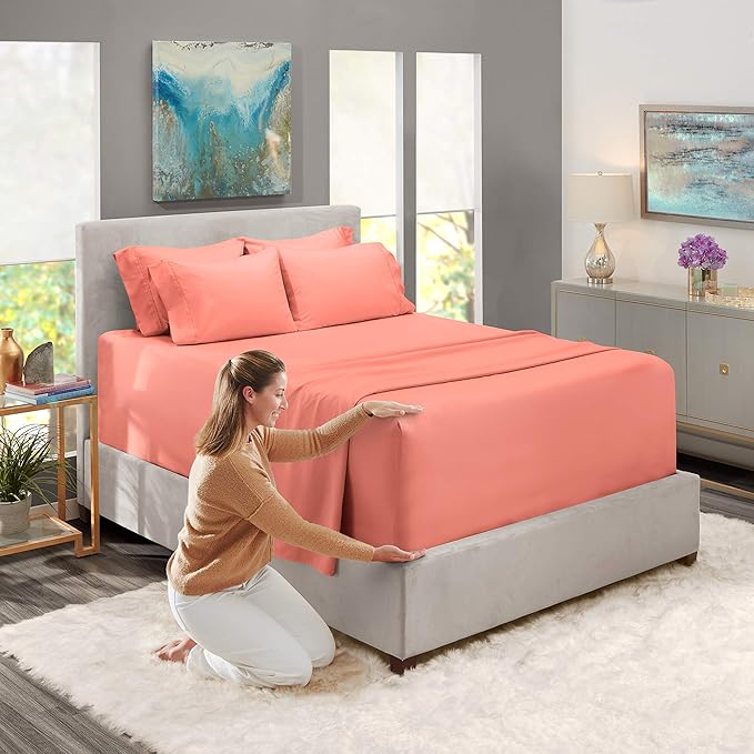 Hearth & Harbor Extra Deep Pocket Sheets - Fits Mattress 18-24 Inches Deep - Extra Deep Pocket California King Size - 6 Piece Cal King Sheets - Cal King, Misty Rose
