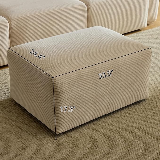 Karl home Modular Ottomen for Sectional Sofa Modern Corduroy Comfy Upholstered Furniture for Living Room, Bedroom, Apartment, Creamy