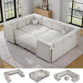 Modular Sectional Sofa with Adjustable Backrest, Large Convertible L/U-Shaped Sleeper Couch for Living Room, Cloud Sofa Bed Modern Reversible Design, Beige