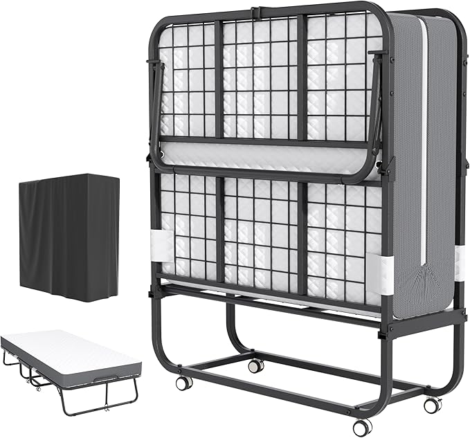 INTERGREAT Folding Bed with Mattress, 75.2" x 31.5" Portable Folding Bed for Adults, Foldable Bed with 5-inch Mattress for Guests, Heavy-Duty Steel Frame Supports Rollaway Bed for Easy Storage | Portable, For Adults, 5-inch Mattress, Heavy-Duty Steel, ...