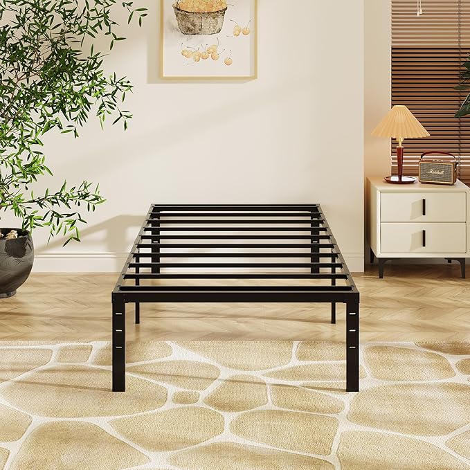 VINGLI 12 Inch Twin Bed Frame, Heavy Duty Metal Platform, No Box Spring Needed, Sturdy Steel Slat Support, Easy Assembly, Noise-Free, 10.4 Inch Underbed Storage,Black