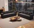YOUDENOVA 2 Piece Set Comfy Sofa Couch, 2 3-Seater Sofa with Deep Seats, Modern Sleeper Couch for Living Room, Dark Grey Chenille