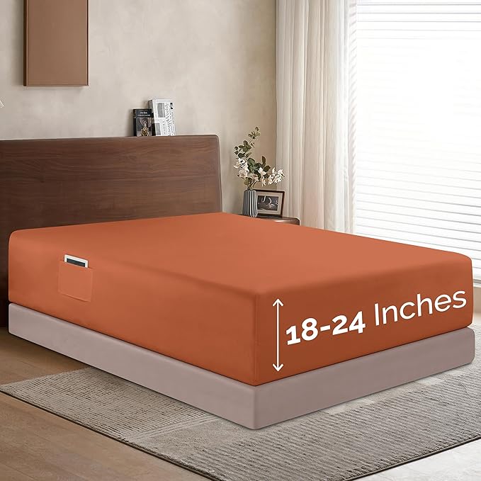 Elegant Comfort 1500 Premium Hotel Quality 18-24 Inches Deep - Extra Deep Pocket Single Fitted Sheet for High Mattress, Luxury and Softest, Smart Pocket - Wrinkle Free, Queen, Coral