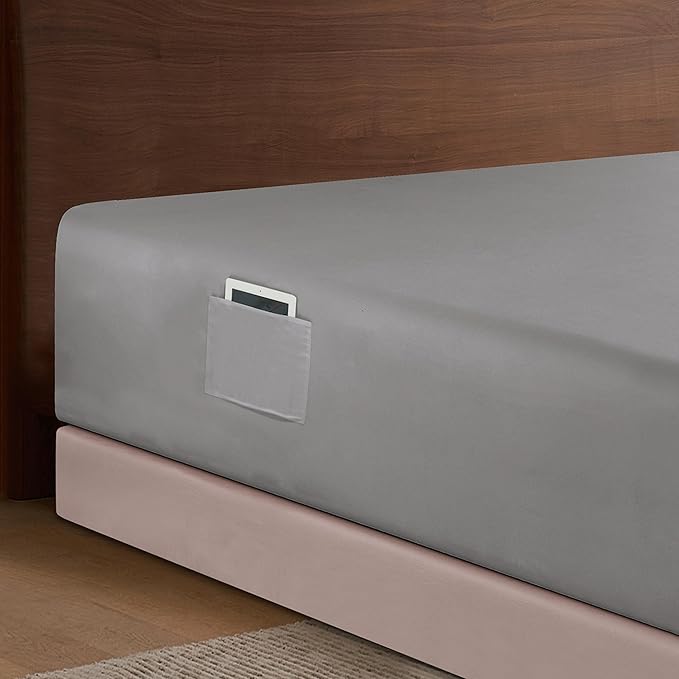 Elegant Comfort 1500 Premium Hotel Quality 18-24 Inches Deep - Extra Deep Pocket Single Fitted Sheet for High Mattress, Luxury and Softest, Smart Pocket - Wrinkle Free, King, Gray
