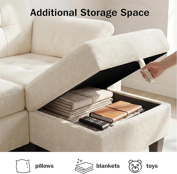WEUP 79" Convertible Sectional Couch with Storage Ottoman, L Shaped Small Sofa, 4 Seat Couches for Living Room, Apartment, Small Space, Beige
